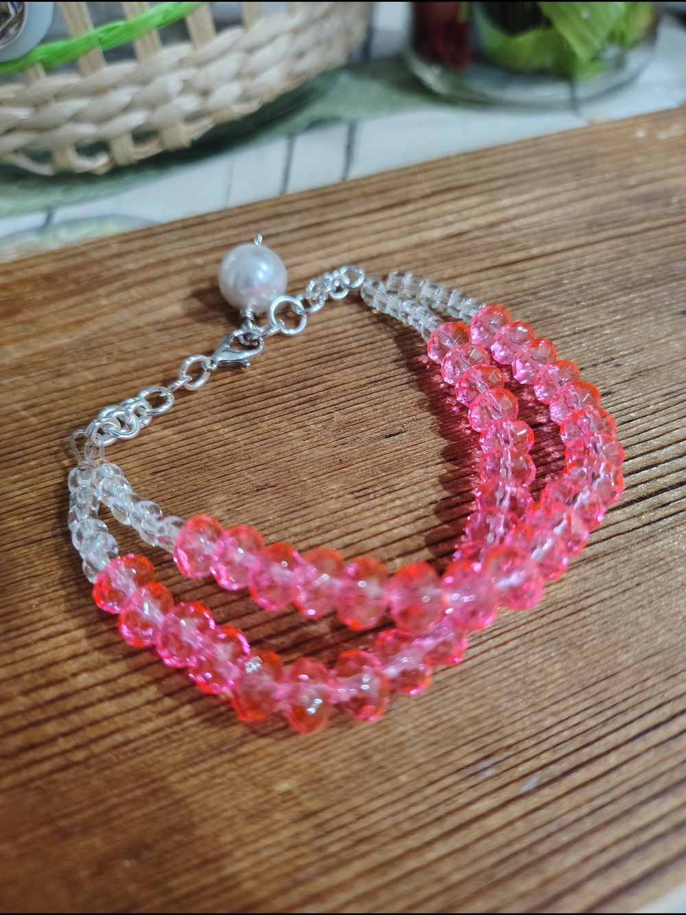 Hot Pink Crystal Beaded Bracelet - Women Jewelry, Handmade ๐บ - Picture 7 of 9